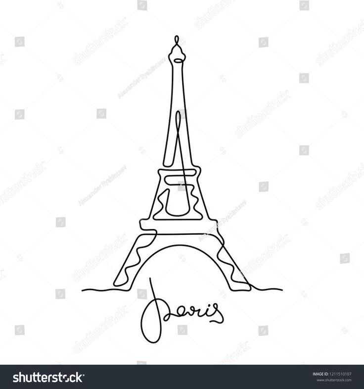 the eiffel tower in paris, france hand drawn on white paper with black ink