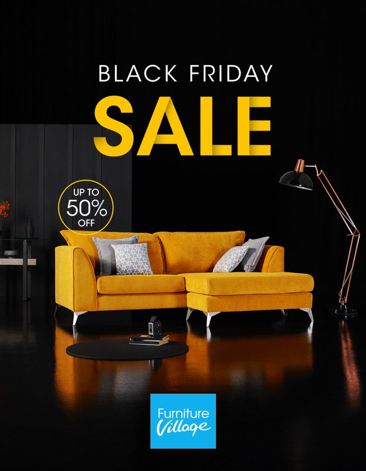 black friday sale banner with yellow couch and lamp