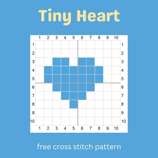 a cross stitch pattern with the words tiny heart on it, and an image of a blue