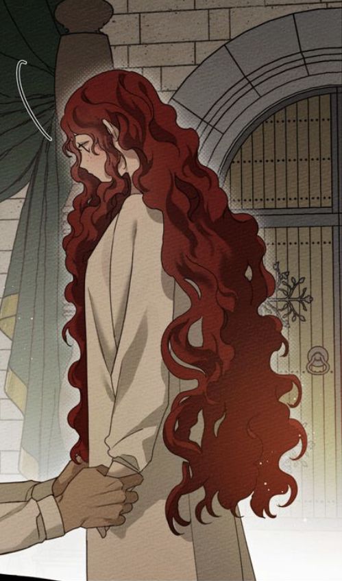 a woman with long red hair holding an umbrella