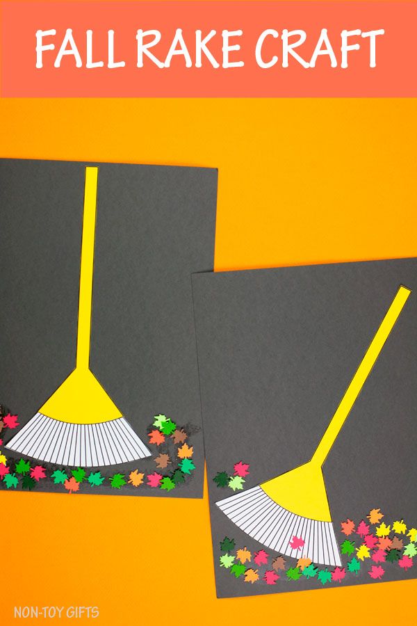 two paper pictures with the words fall rake craft on them