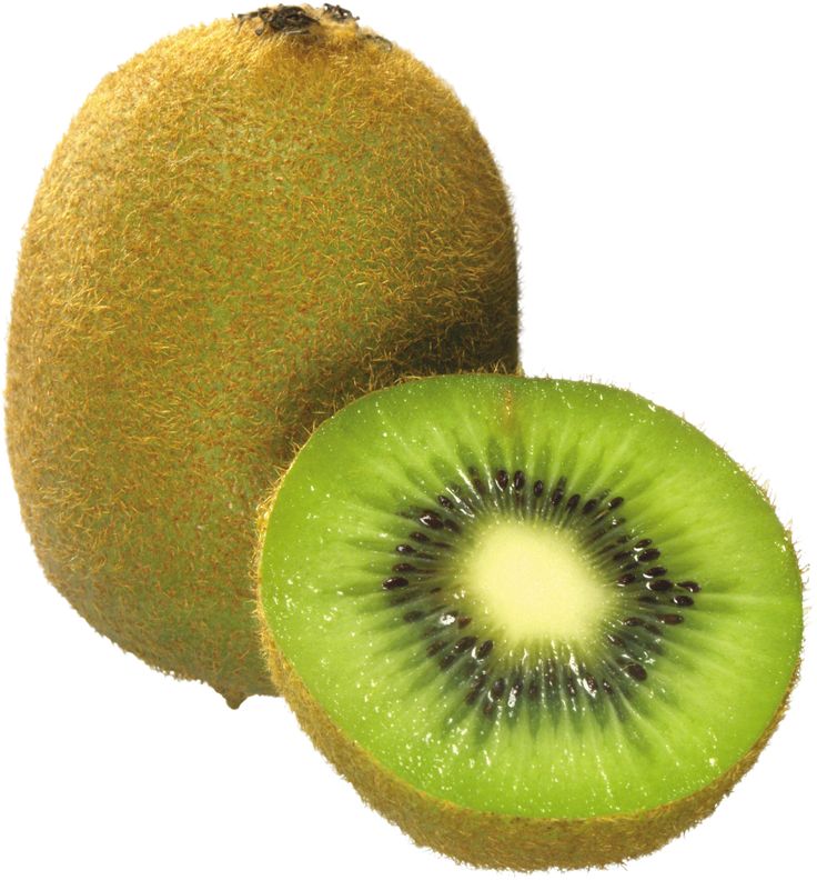 a kiwi fruit cut in half on a white background