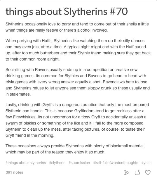 an article about the different types of styles and colors in this text box, which reads things about sytherins 70