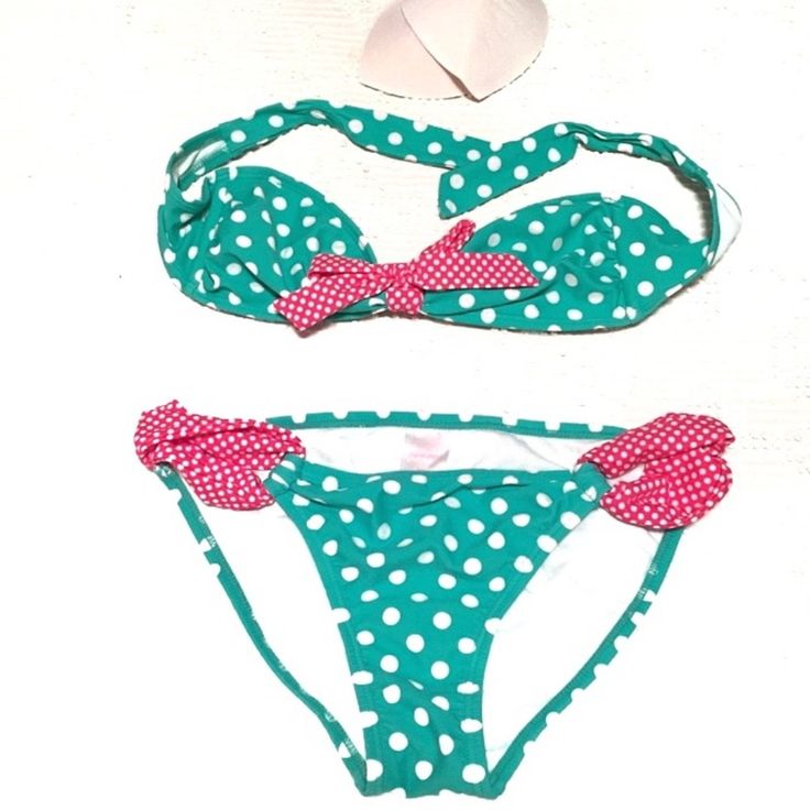 Teal With White Dots And Hot Pink Sides And Bow Come With Optional Cups Does Not Come With Removable Halter Strap No Stains, Never Worn C30 Cute Fitted Party Swimwear, Cute Green Fitted Swimwear, Cute Fitted Green Swimwear, Cheap Retro Pink Swimwear, Pink Y2k Swimsuit, Cute Pink Swimwear With Character Print, Beachy Pink Swimwear Bra-friendly, Cute Gyaru Bikinis, Spoiled Brat