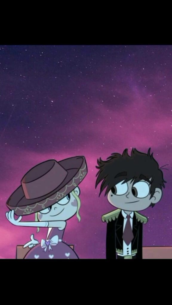 two cartoon characters standing next to each other in front of a night sky with stars