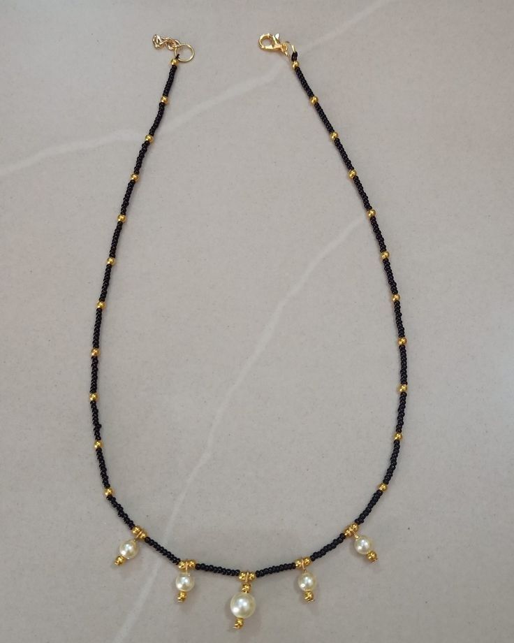 Pearl Black Beads Chain, Diy Mangalsutra, Simple Locket, Black Beads Chain, Handmade Necklace Designs, Black Beads Mangalsutra, Gold Bridal Necklace, Black Beads Mangalsutra Design, Gold Earrings Wedding