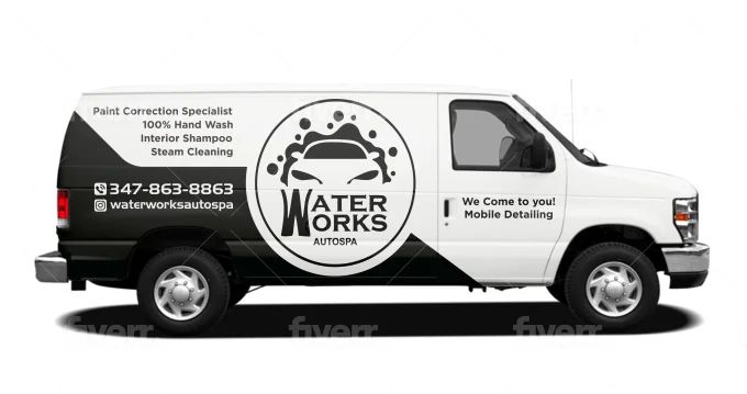 a water works van is shown in this image with the company's logo on it