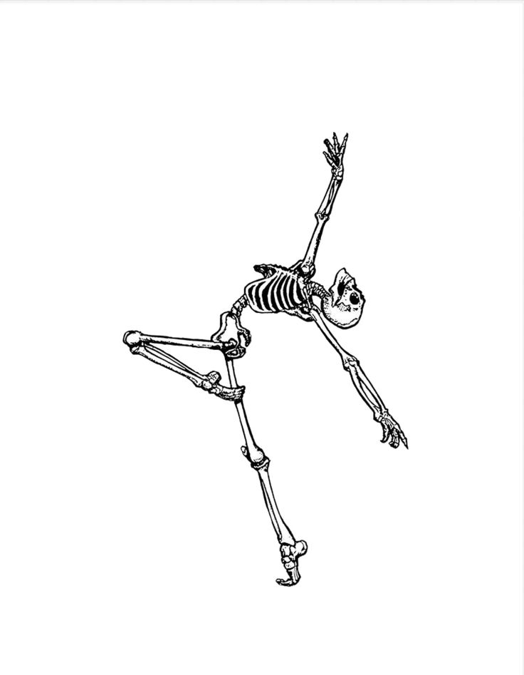 a drawing of a skeleton flying through the air