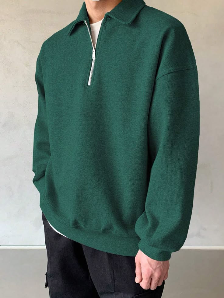 Half Zip Sweatshirt Outfit Men, Half Zip Sweatshirt Outfit, Quarter Zip Outfit Men, Green Sweatshirt Outfit, Old Money Streetwear, Placket Pattern, Zip Sweater Outfit, Quarter Zip Outfit, Masc Outfit Ideas