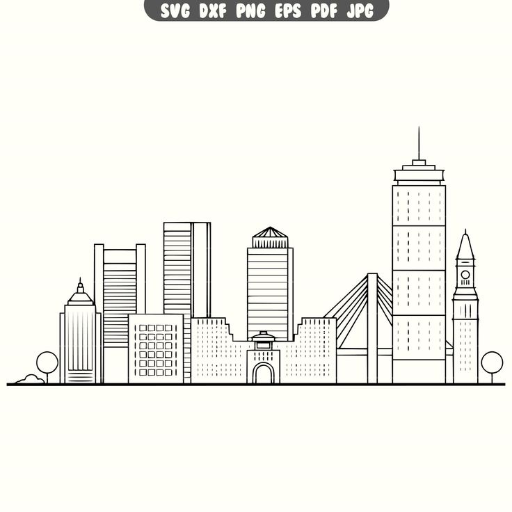 a black and white drawing of a city with skyscrapers in the background, text says save