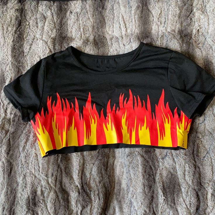 Fire Shirt Super Cute And Brand New Black Flame Print Top For Streetwear, Casual Black Tops With Flame Print, Fitted Red Top For Halloween, Flame Clothes, Flame Shirt, Fire Shirt, Shirt Color, Scarlet, Kids Shirts