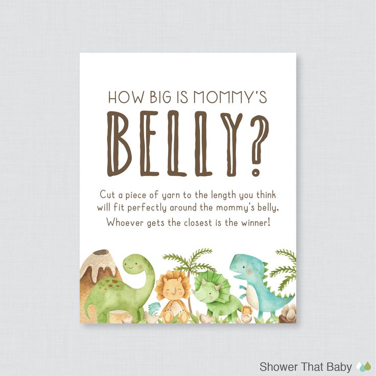 a card with the words how big is mommy's belly? and dinosaurs on it