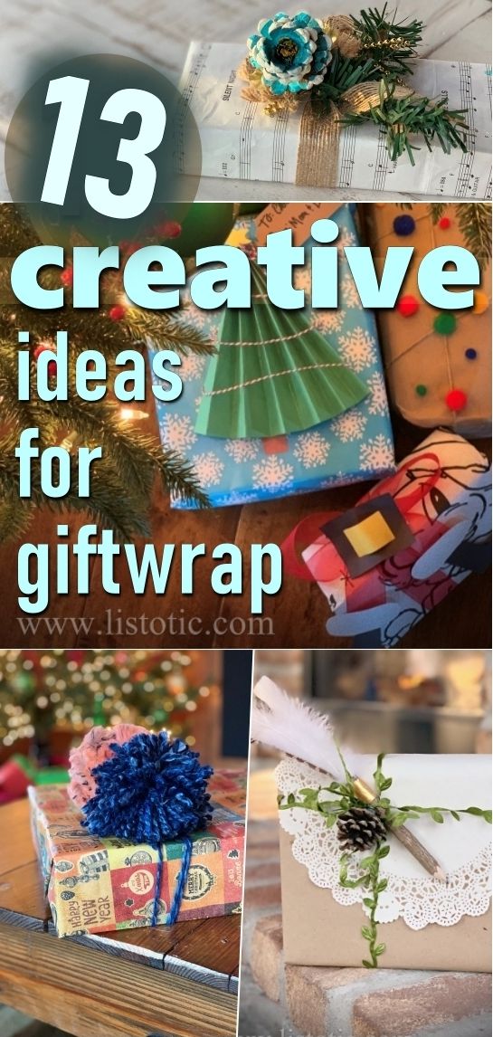 christmas presents and gifts with the title 13 creative ideas for giftwrap