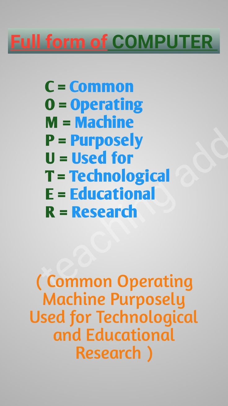 the full form of computer compter is shown in green and orange text on a gray background