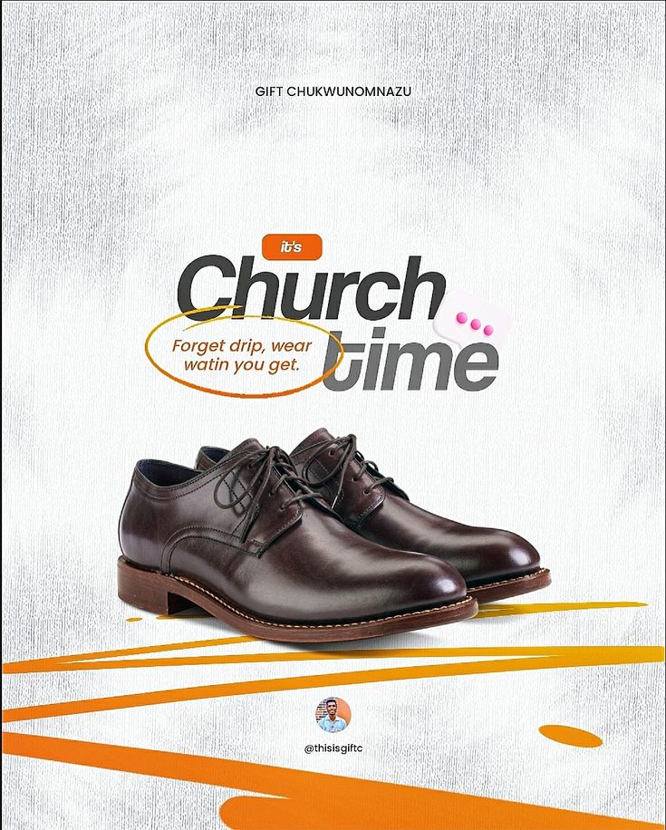 an ad for church time featuring a pair of shoes