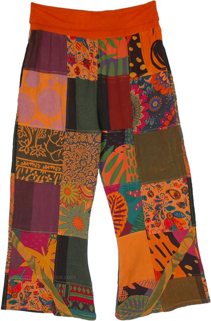 A boho style in cotton patchwork pants that are enviro-friendly with its recycled patchwork design.  The colors are bright and reflect the autumn vibes in orange, brown, and green in solids, stripes and floral. #tlb #SplitSkirtsPants #Patchwork #XLPlus #Pocket #Yoga #vacationclothing #beachwrap #Fall #Floral #Printed #PlussizeHippiePants #XLPatchworkCottonPants #XXLSummerPants #XXLBohoPants Multicolor Patchwork Bottoms For Fall, Fall Multicolor Patchwork Bottoms, Hippie Patchwork Bottoms For Fall, Hippie Style Cotton Pants For Fall, Multicolor Cotton Harem Pants For Fall, Multicolor Bohemian Harem Pants For Fall, Bohemian Multicolor Harem Pants For Fall, Bohemian Multicolor Fall Harem Pants, Bohemian Orange Bottoms For Fall