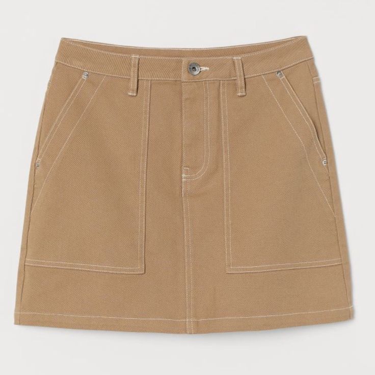 Nwt H&M Beige Short Skirt Slightly Stretchy Cotton Twill With Contrasting Seams. Zip Fly Button At Waist And Patch Front Pockets 98% Cotton 2% Spandex Beige Shorts, Hm Skirt, Short Skirt, Cotton Twill, H&m, Womens Skirt, Size 6, Spandex, Collage