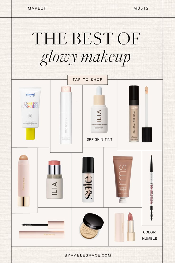 The Best of Glowy Makeup Makeup Products Shuffle, Natural Glowy Makeup Products, No Makeup Look Products Natural, Dewy Makeup Look Products, Makeup Products For Natural Look, Dewy Skin Makeup Products, Dewey Makeup Products, Best Glowy Makeup Products, Dewy Makeup Routine