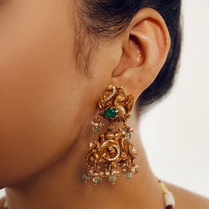 Check out Neema Emerald Mor Jhumkas at Yamoona. Shop now! Jhumkas Earrings, Pretty Jewelry Necklaces, Temple Jewelry, Silver Jewellery Indian, Emerald Bead, Jewelry Indian, Pretty Jewelry, Jhumka Earrings, Temple Jewellery