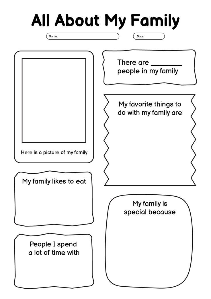 an all about my family worksheet for kids to learn how to write and draw