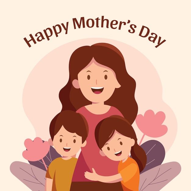 a happy mother's day card with an image of two children and their mom