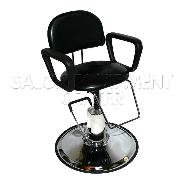 the salon chair is black and chrome