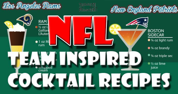 the nfl team inspired cocktail recipe is shown in this graphic style, which includes two drinks and