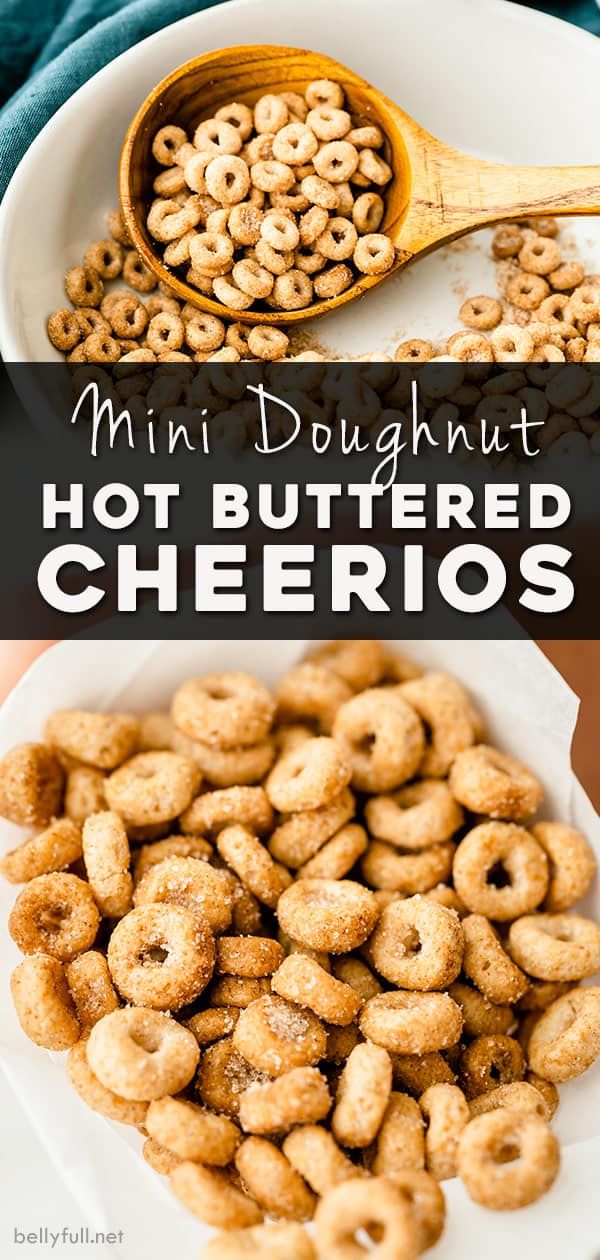 mini doughnuts in a white bowl and on a plate with a wooden spoon