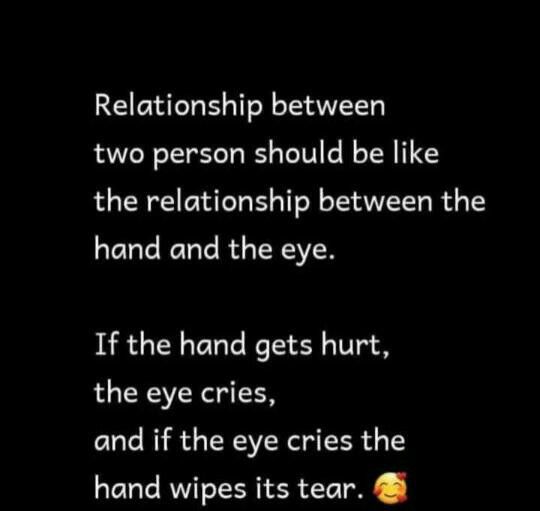 a text message that reads,'the hand gets hurt, and if the eye cries, and if the eye cries the hand wipes it's tear