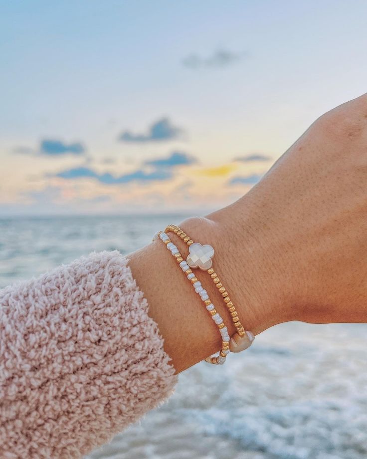 Wanderlust beaded bracelet – Coastal Beads by Rebecca Bead Bracelet Stack Ideas, Bracelet Stack Ideas, Bead Bracelet Stack, Clover Gifts, Small Bead Bracelet, Dainty Chain Necklace, Bracelet Size Chart, Small Necklace, Clover Charm