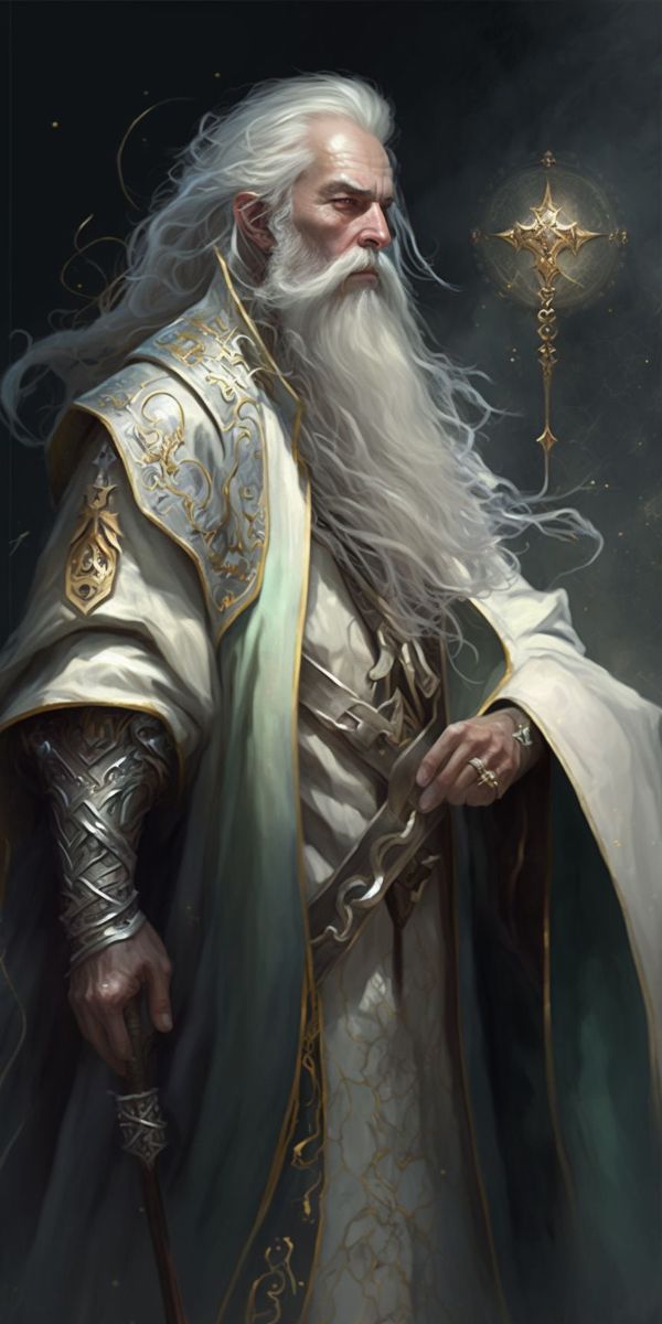 Half Celestial Dnd, Fantasy Priest, Cleric Character Design, Dnd Wizard, Fantasy Wizard, Heroic Fantasy, Roleplay Characters, Fantasy Portraits, Dungeons And Dragons Characters