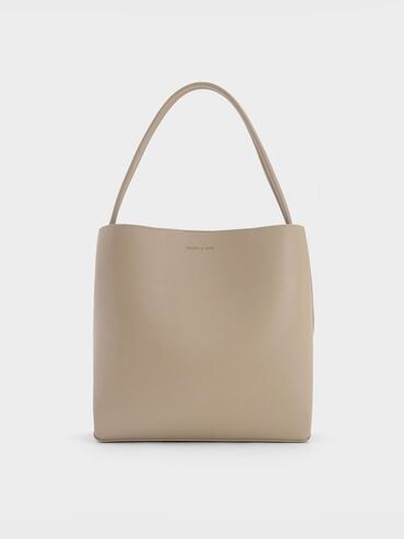 Taupe Leia Tote Bag | CHARLES & KEITH Padded Sandals, Chic Crossbody Bag, Size Chart For Kids, Charts For Kids, Wallet Gifts, Charles Keith, In A Hurry, Mini Tote, Beauty Items