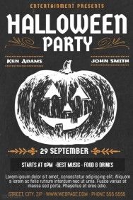 halloween party flyer with pumpkins on the front and back side, in black and white