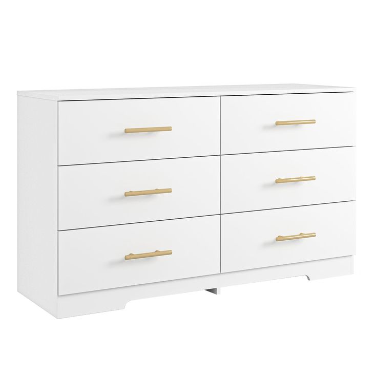 a white dresser with gold handles and drawers