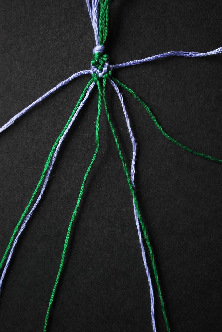 the green and blue string has been tied together