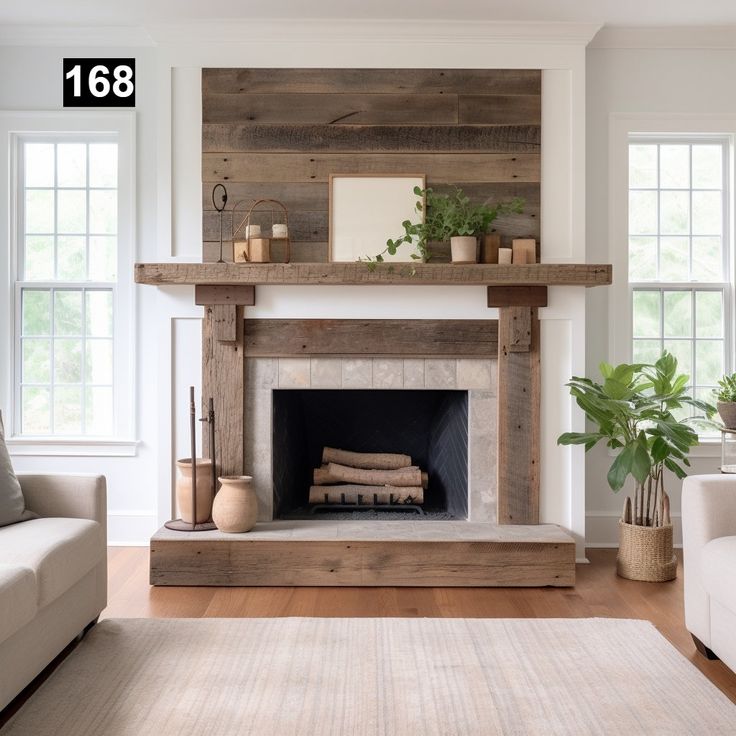 a living room filled with furniture and a fire place in front of a white wall