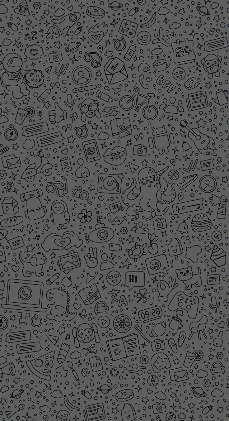 a black and white pattern with many different things on it's surface in the background