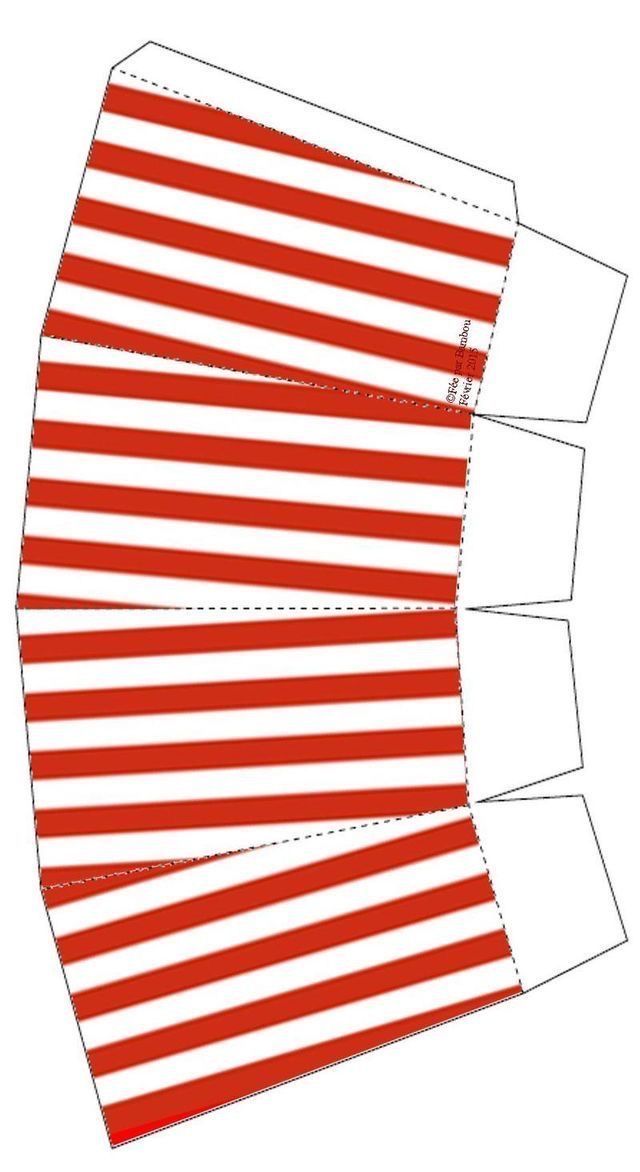 an image of a red and white striped paper with cut out strips on the side