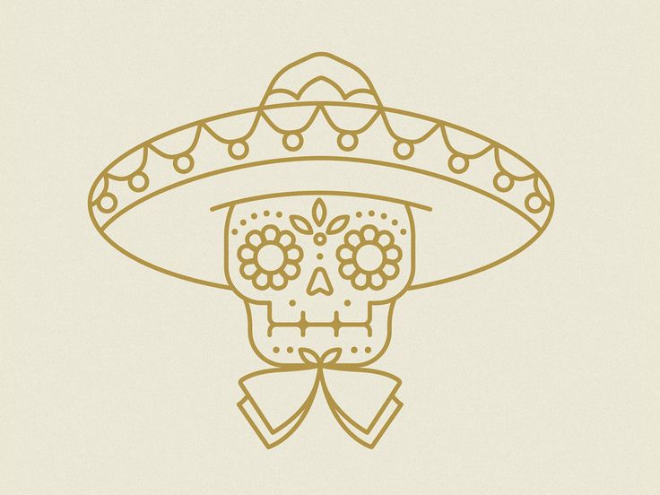 a drawing of a skull wearing a sombrero