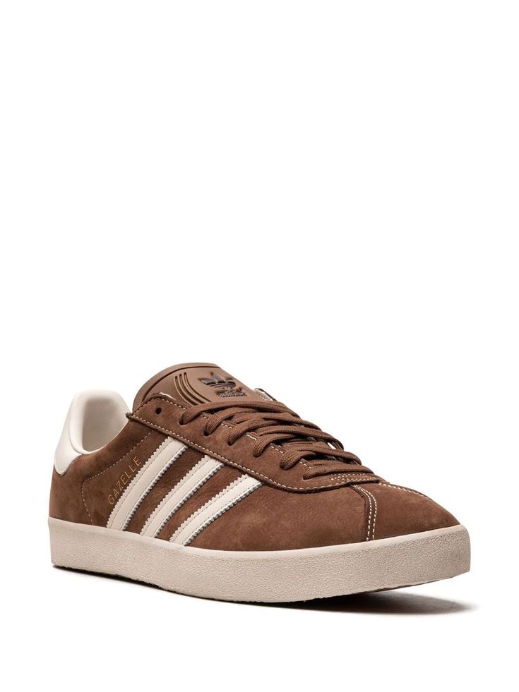 Adidas Gazelle 3-Stripes Leather Sneakers - Farfetch Brown Gazelle, Sneakers Brown, Clothes Aesthetic, Brown Sneakers, Ballet Pumps, Iconic Bags, Fine Watches, Demi Fine Jewelry, Boot Pumps