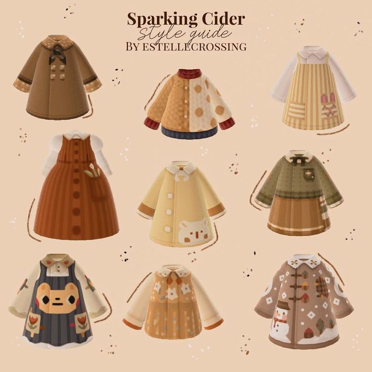 several different types of clothes for babies and toddlers on a beige background with the words sparkling cider