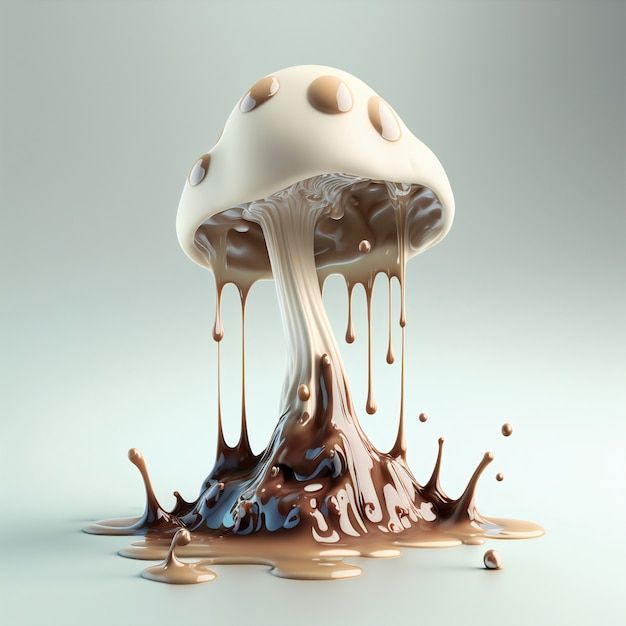 a white mushroom covered in chocolate and liquid