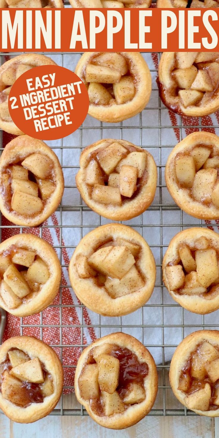 baked mini apple pies on wire rack Mini Apple Pies Easy, Apple Pie Filling Desserts, Crescent Roll Apple Pie, Pie Filling Desserts, Individual Apple Pies, Mini Apple Pie Recipe, Apple Pie Muffins, Mini Pie Crust, Apple Pie Filling Recipes