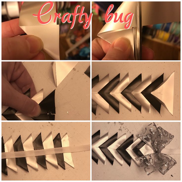 the process of making an origami arrow is shown in four different stages, including cutting