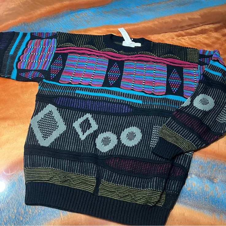 Vintage Nwt Chapel Hill Colorful Textured Knit Sweater Made In Usa Mens Size Large Coogi Style Colorful Textured Knit Sweater Vtg Deadstock With Original Tags Offers Welcome! Tags Gift Dad Filson Pendleton College Jordan Htf Danner Keen Dr Martens Birks Retro Vintage Hand Knitted Multicolor Sweater, Vintage Patchwork Crew Neck Sweater, Vintage Multicolor Knit Sweater, Fitted Vintage Multicolor Sweater, Vintage Multicolor Graphic Print Sweater, Textured Knit Sweater, Chapel Hill, Sweaters Crewneck, Textured Knit