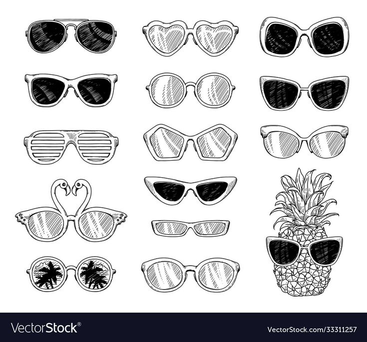 sunglasses and pineapples drawn in black ink