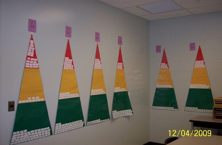 three bulletin boards are hanging on the wall in an office area with desks and chairs