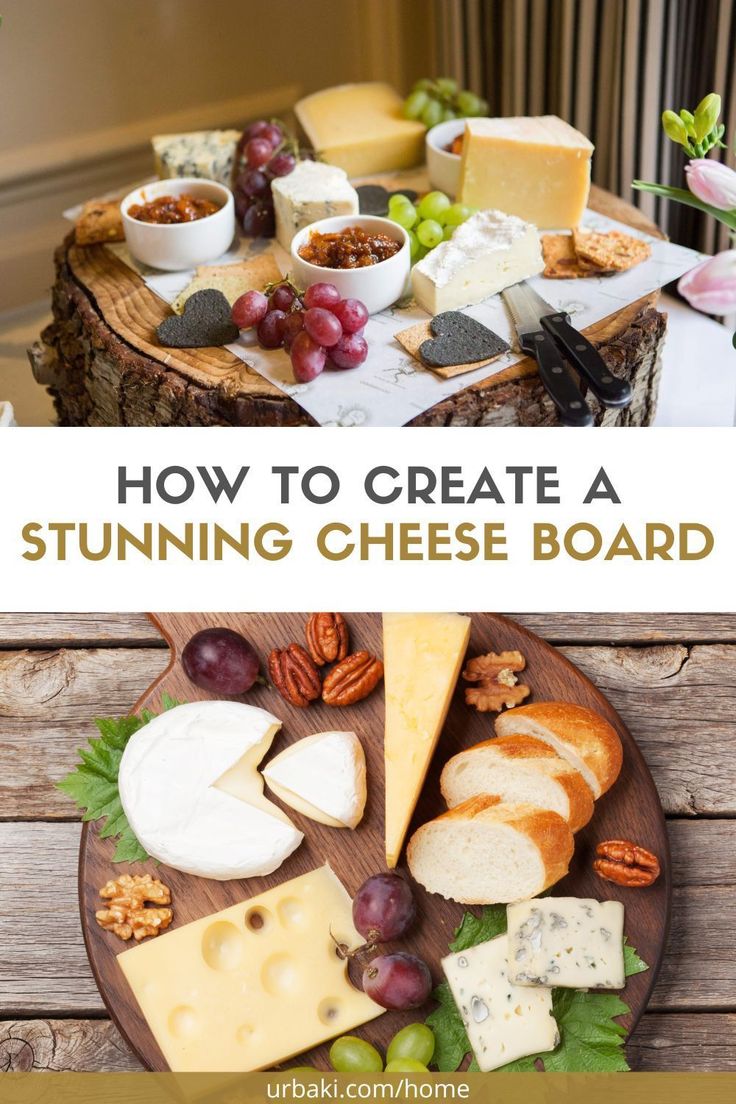 a cheese board with different types of cheeses on it and the words how to create a stunning cheese board