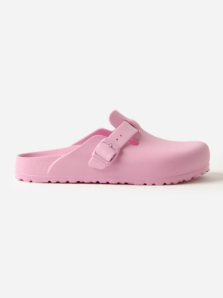 DESCRIPTION:Birkenstock's classic slip-on clog is now made in a waterproof and highly flexible EVA material.FEATURES:Round ToeAdjustable BuckleAnatomically Shaped FootbedLightweight & WaterproofEVA MaterialNarrow Fit Birkenstock Women, Birkenstock, Clogs, Slip On, Sandals, Pink