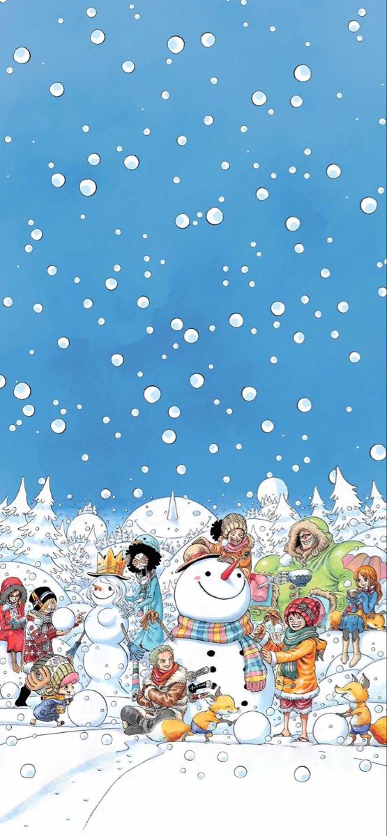 a group of people standing around a snowman